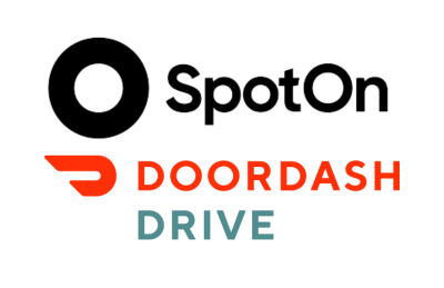 SpotOn and DoorDash Drive logos next to one another.